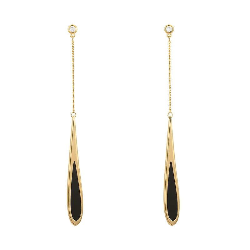 European and American Black Drop Tassel Long Earrings 2025.