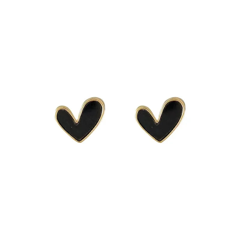 2025 New Simple Sweet Black and White Heart Shaped Stud Earrings