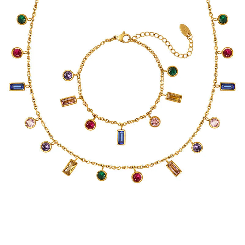 Combining Colorful Irregular Natural Stone Necklace Bracelet.