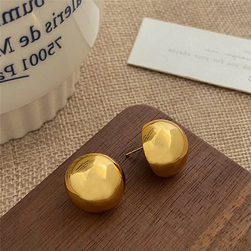 Gold Plated New Shiny C-shaped Ball Stud Earrings.