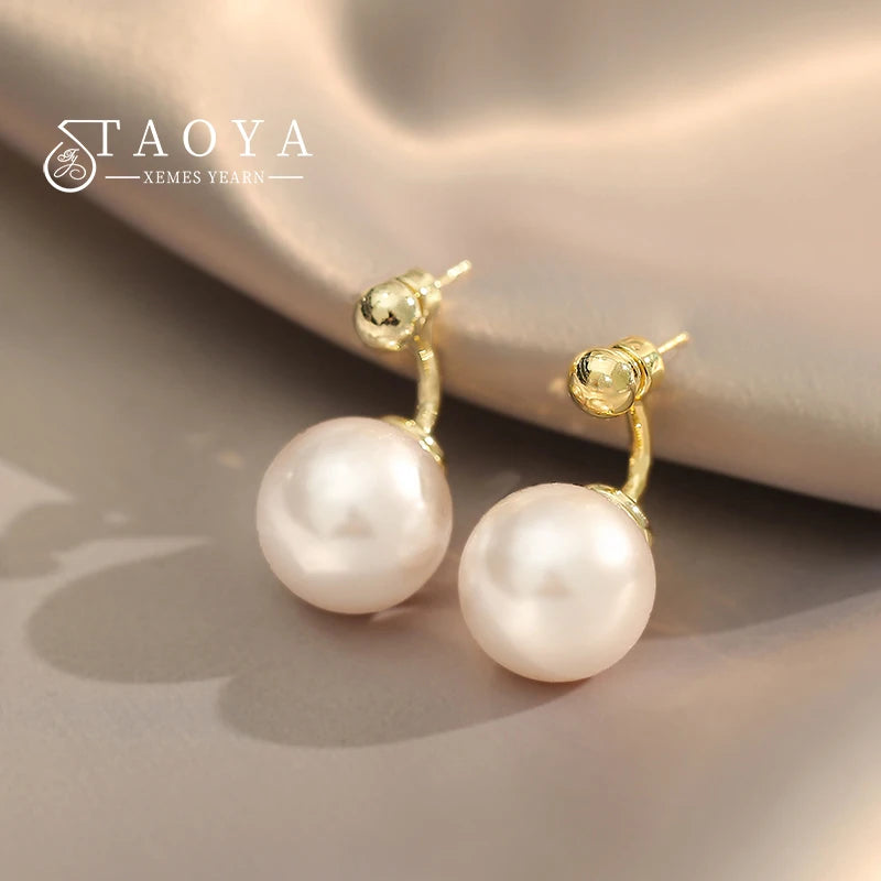 2025 New French Elegant Gold Color Bean Spliced Flat Pearl Earrings