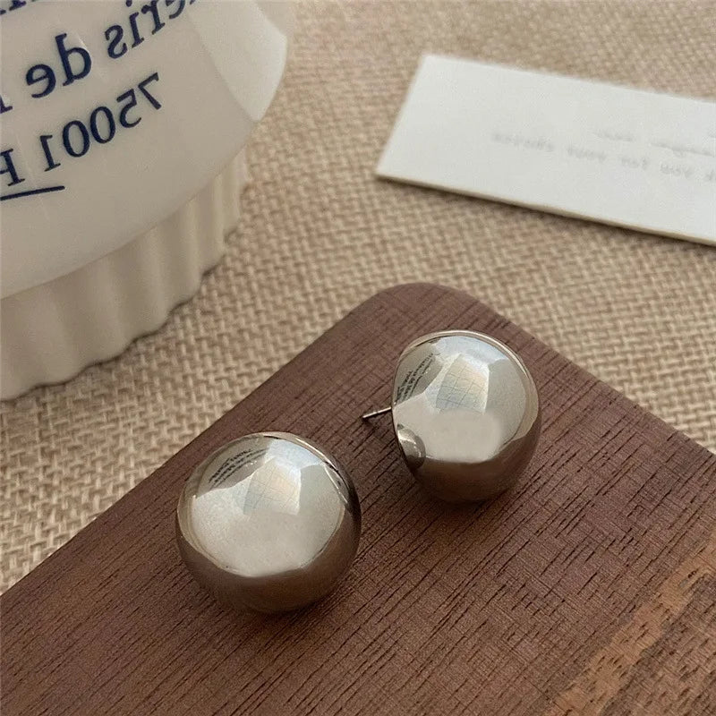 Gold Plated New Shiny C-shaped Ball Stud Earrings.