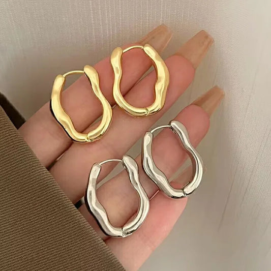 New Smooth Irregular Metal Hoop Earrings