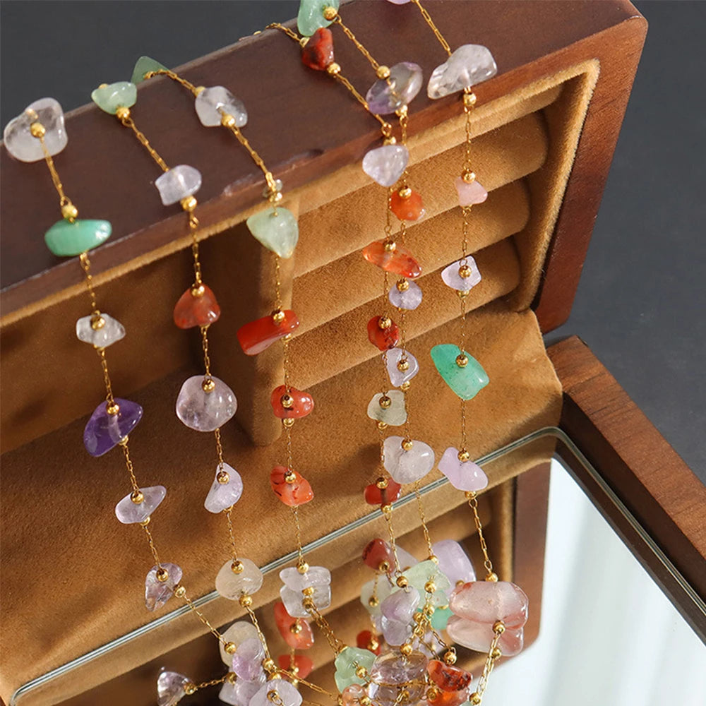 Combining Colorful Irregular Natural Stone Necklace Bracelet.