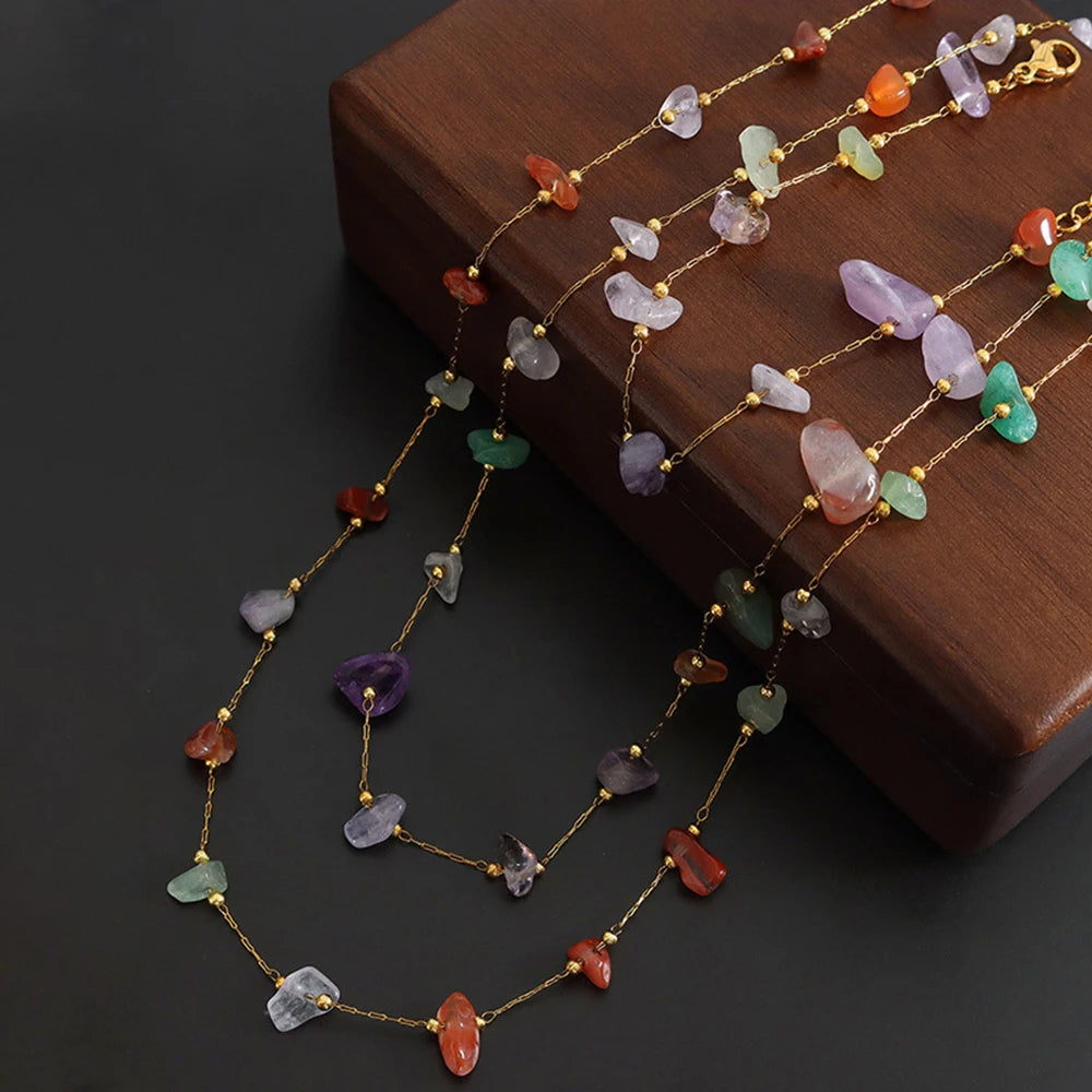 Combining Colorful Irregular Natural Stone Necklace Bracelet.